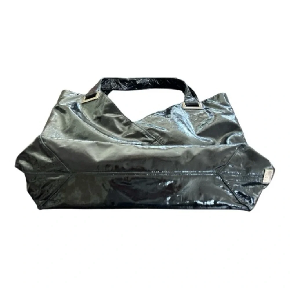 KOOBA black patent leather satchel bag. Top Double zipper. Shiny metallic trim